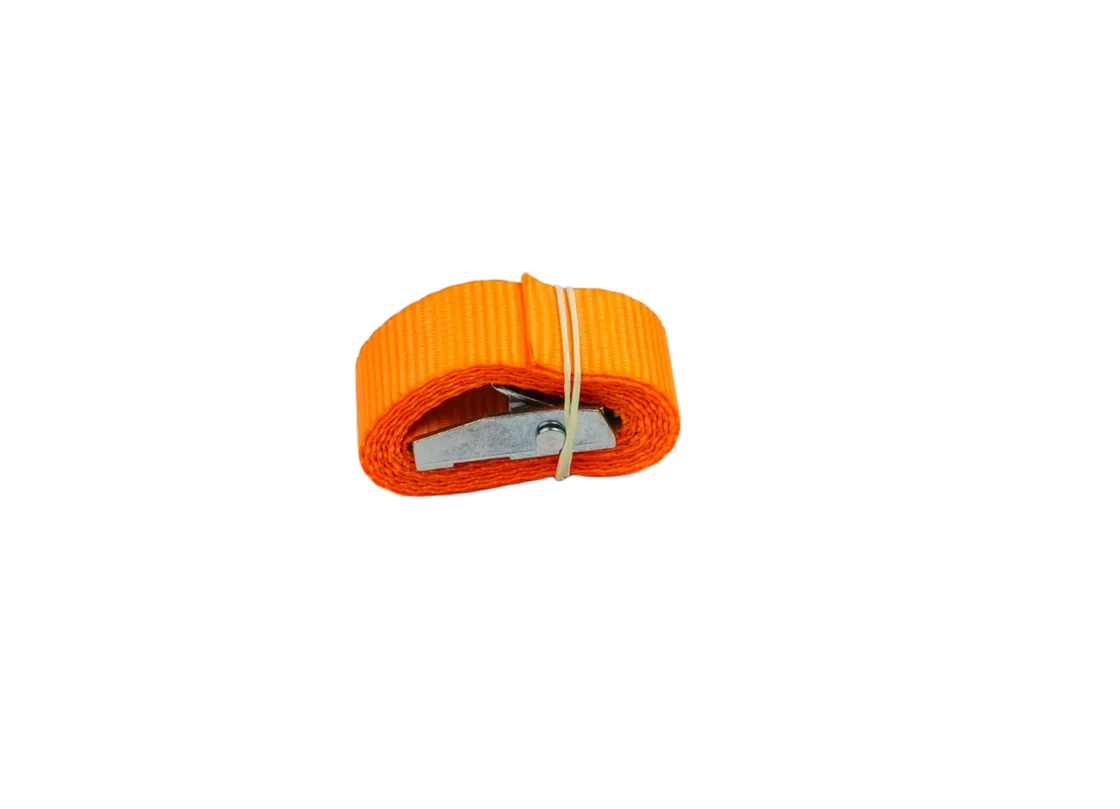 Cam buckle strap with a zinc-alloy cam buckle and polyester webbing